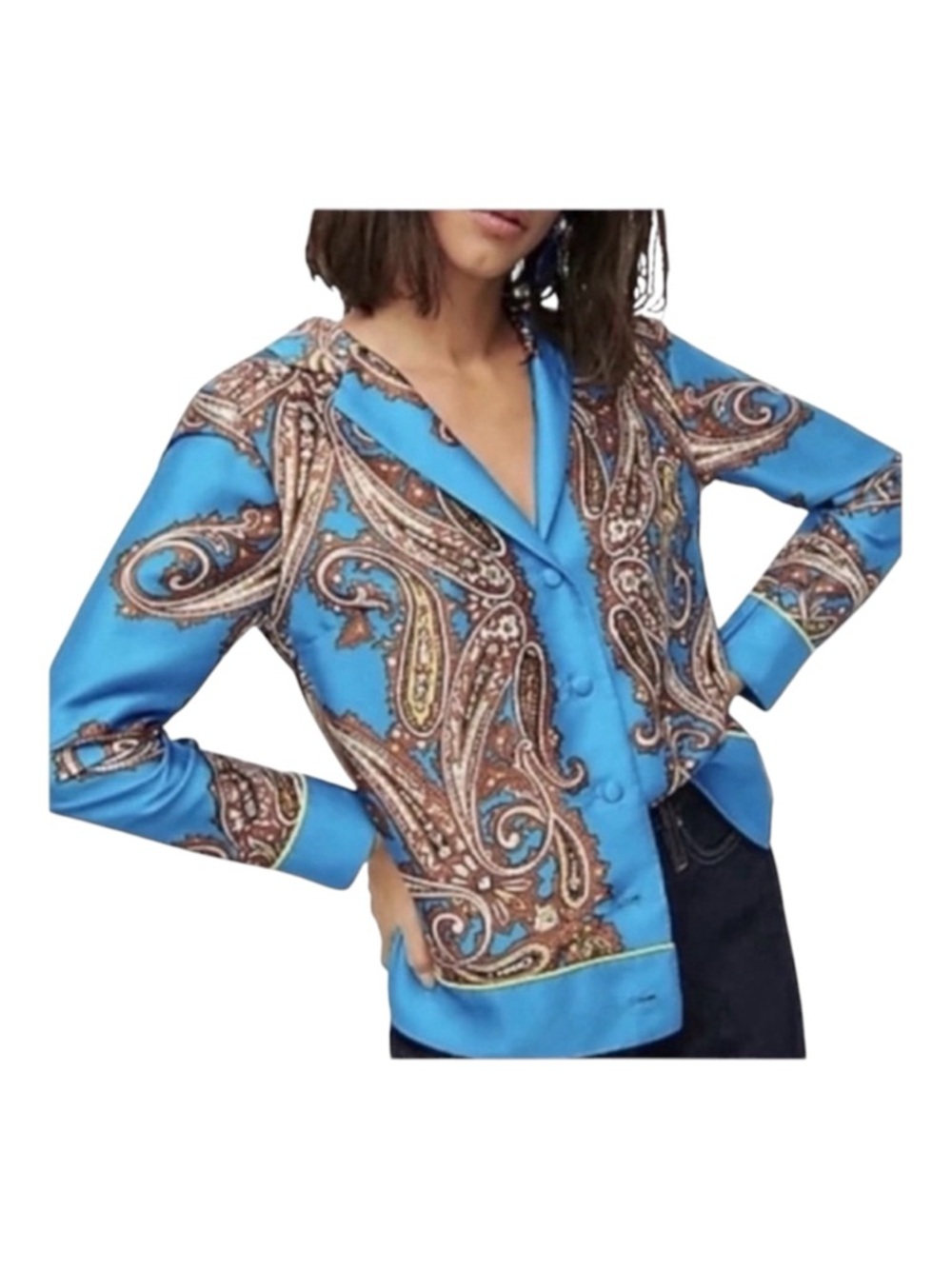J. CREW Paisley Long Sleeve Button Front Blouse, Size S.
